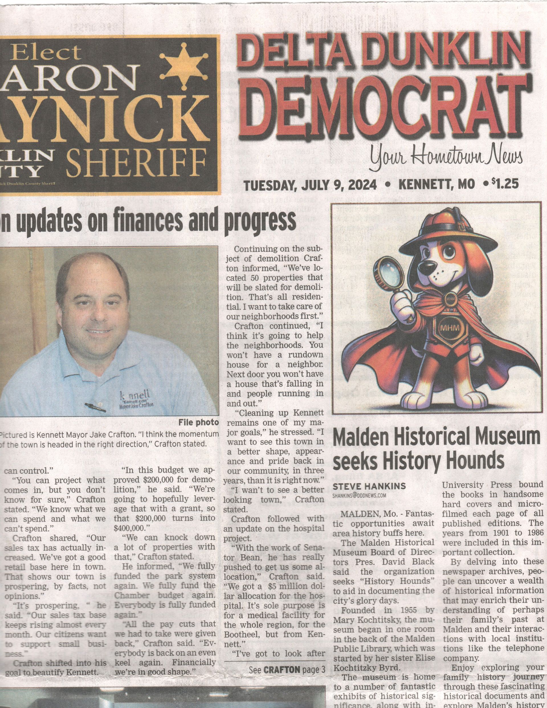 Front page of Dunkln Democratic Newspaper
