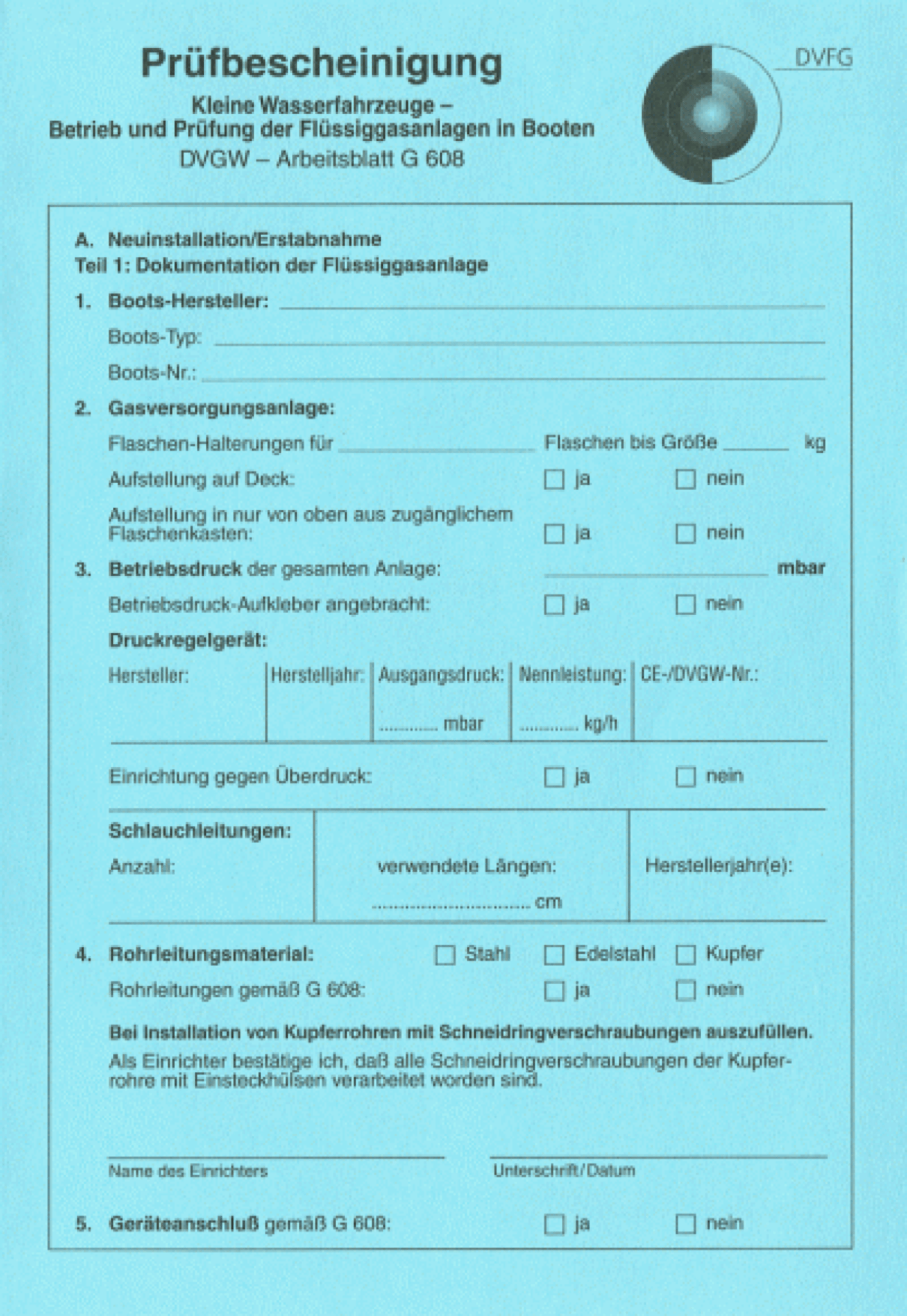 Gasprüfung Boot