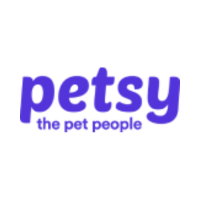 The logo for petsy the pet people is purple and white.