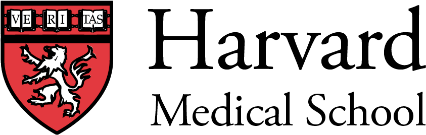 Harvard Medical School logo with red shield crest and black wordmark on white background