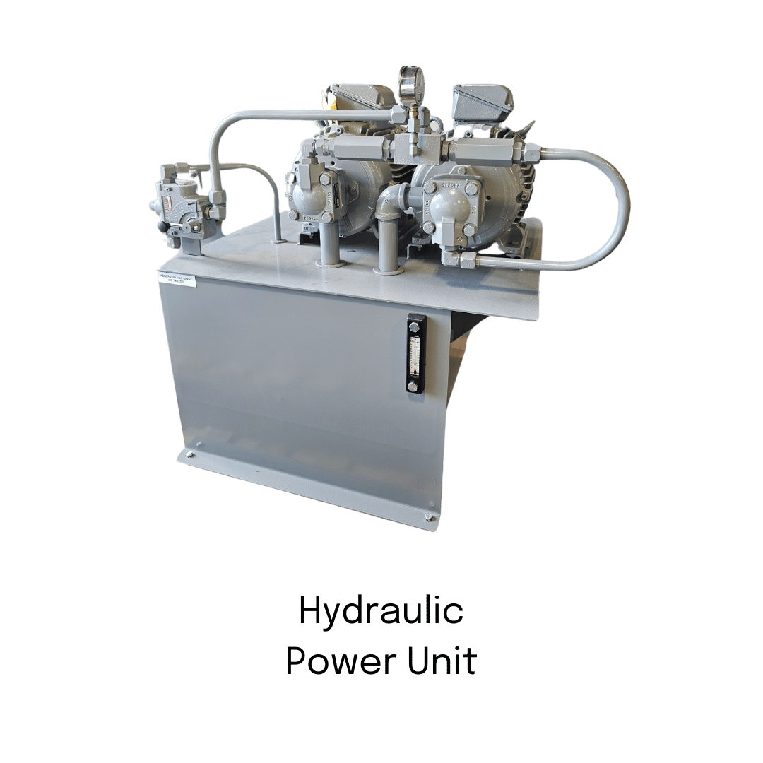 A picture of a hydraulic power unit on a white background.