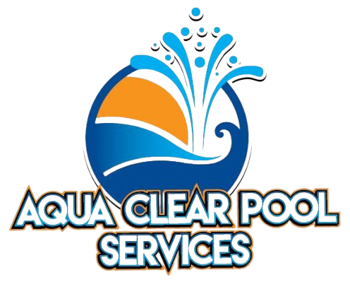 Aqua Clear Pool Services logo: Blue and orange water design with text.