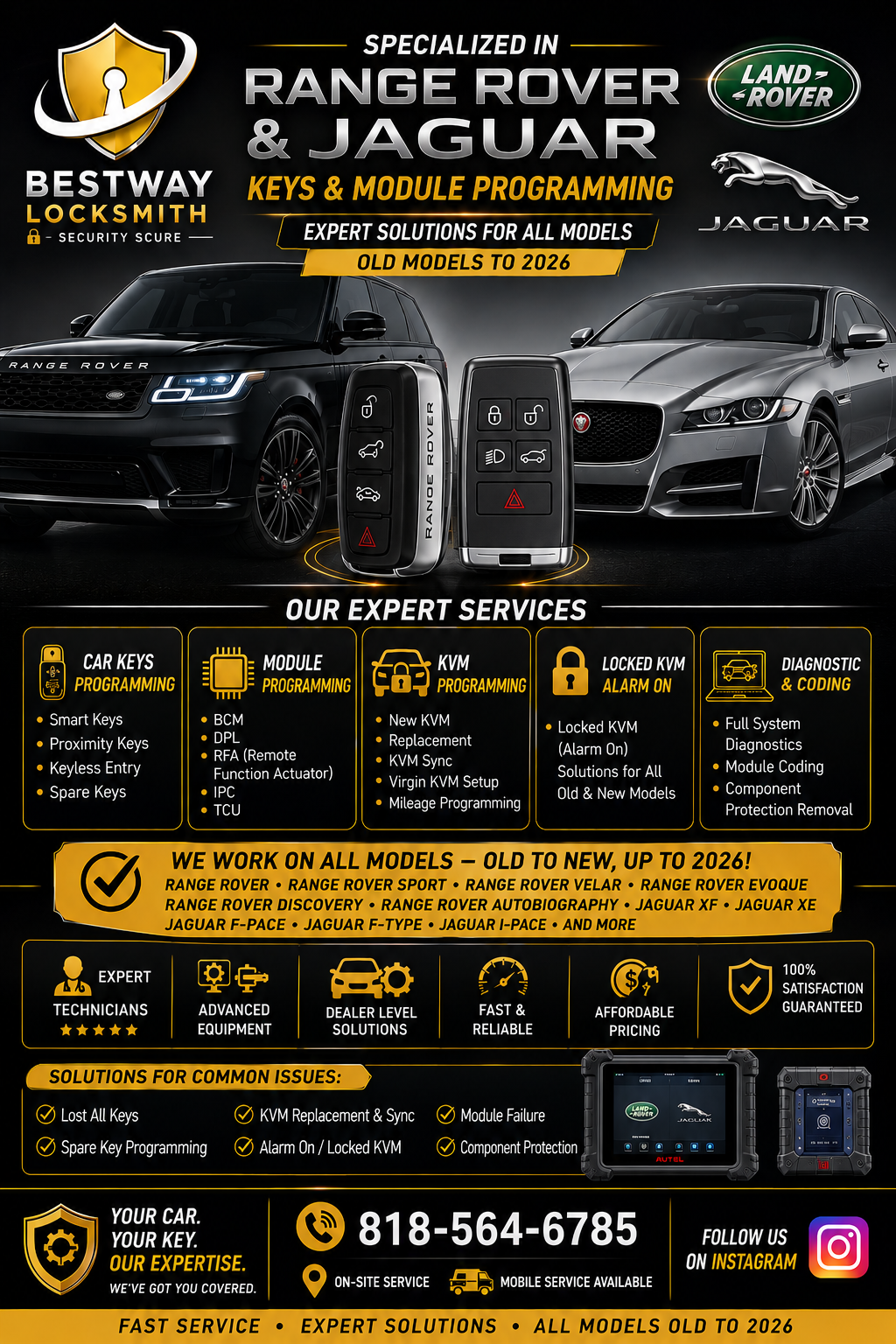 Bestway Locksmith — Range Rover & Jaguar keys and module programming, all models old to 2026, Los Angeles