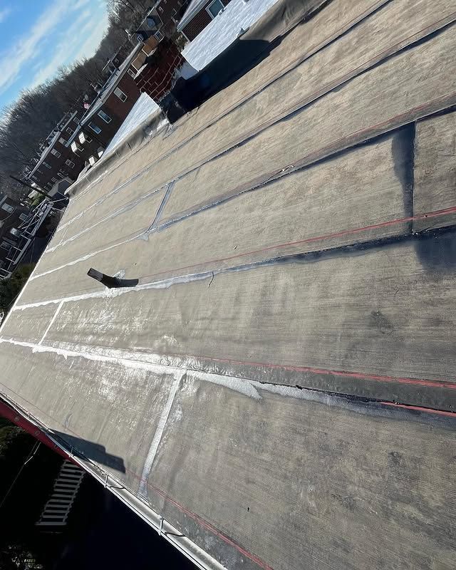 A bird is sitting on the roof of a building.