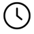 A minimalist black-and-white icon of an analog clock face showing a time of approximately 4:00.