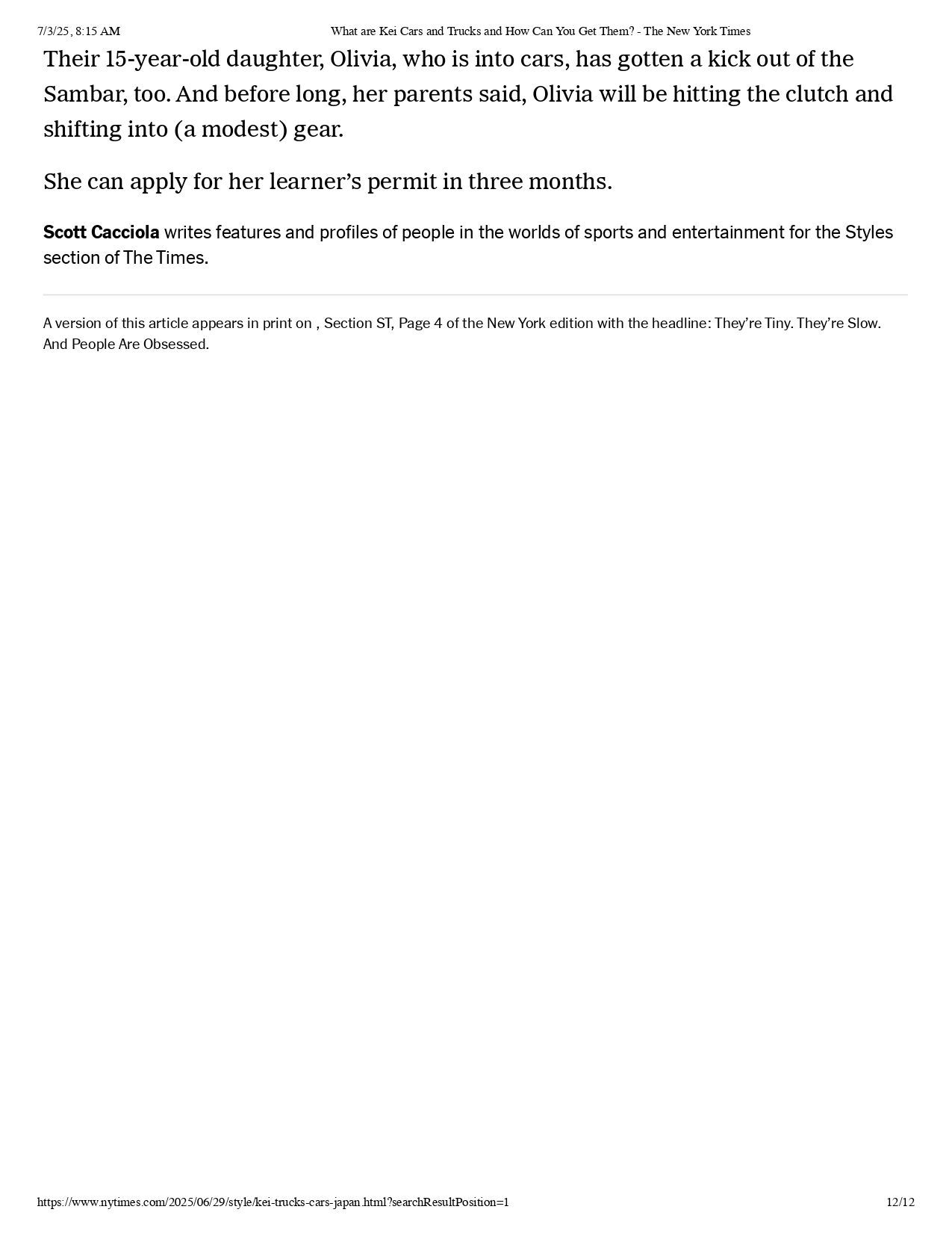 A document snippet about a 15-year-old girl named Olivia gaining a learner's permit and starting a new school.