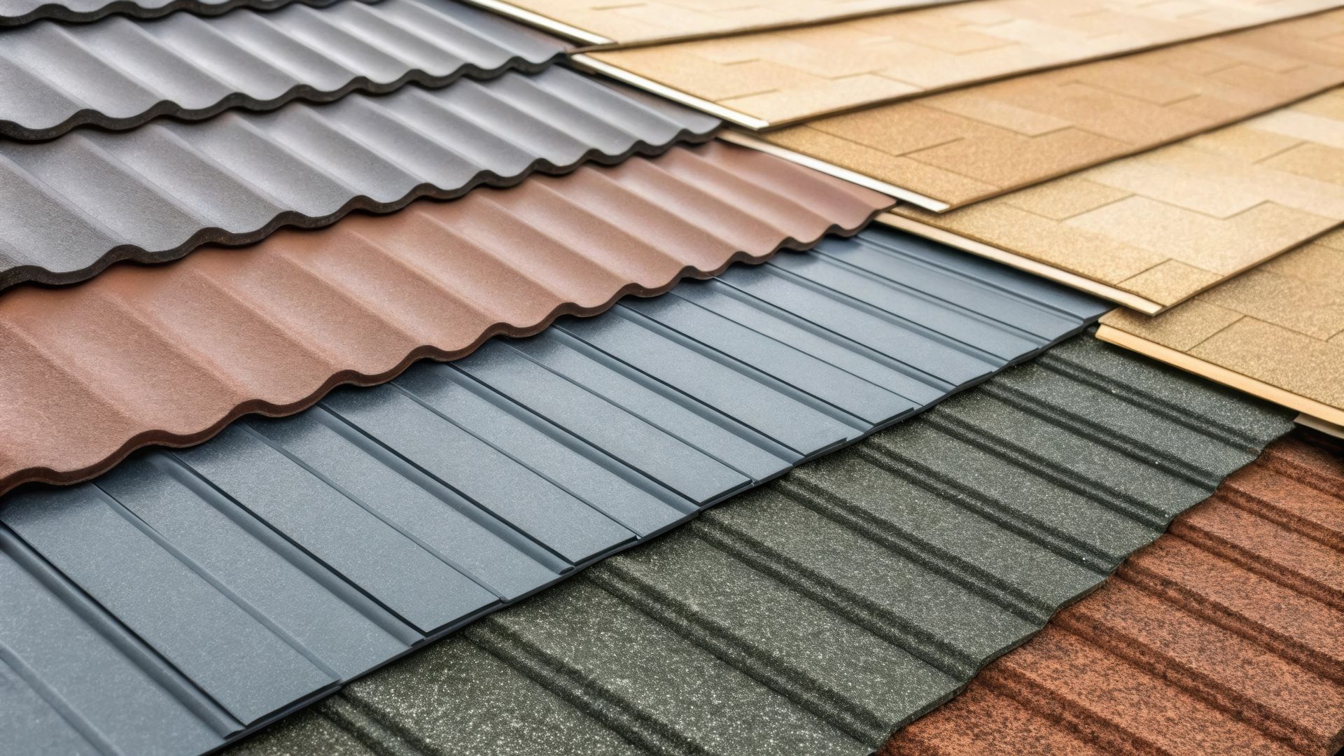 Closeup of roofing materials showcasing residential roofing options.