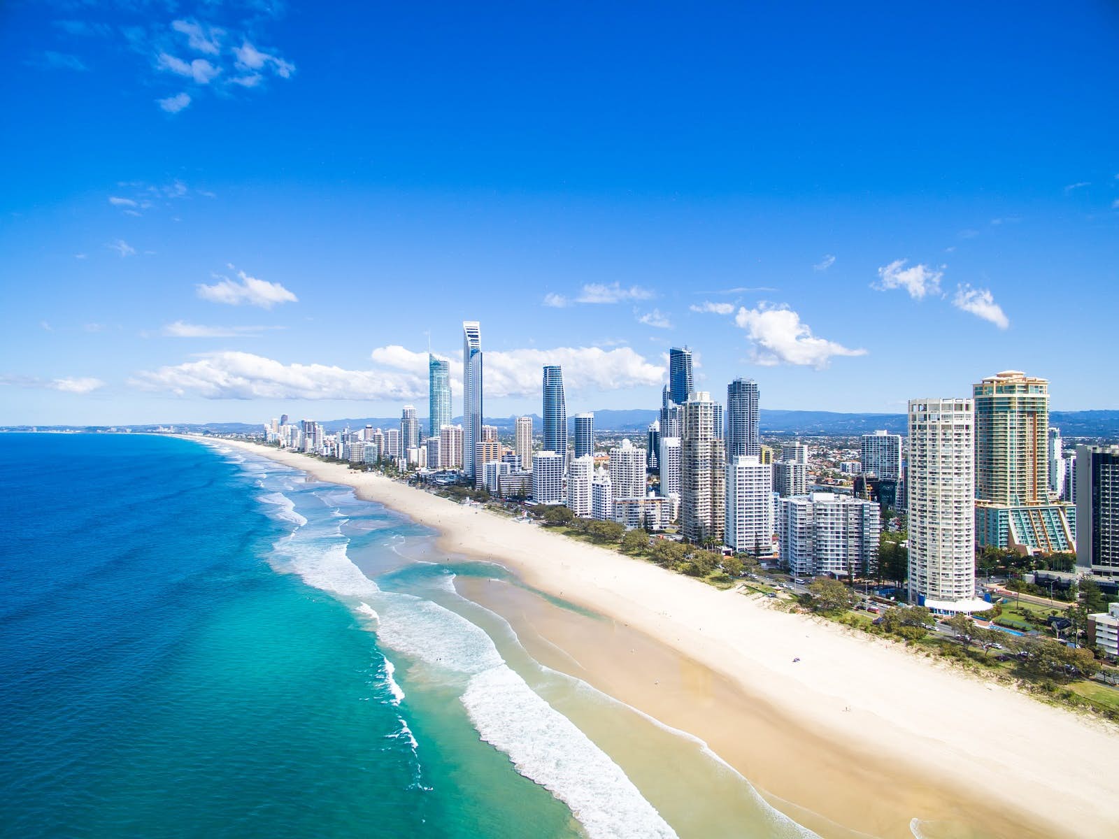 Surfers Paradise - pictured from the air over the ocean.