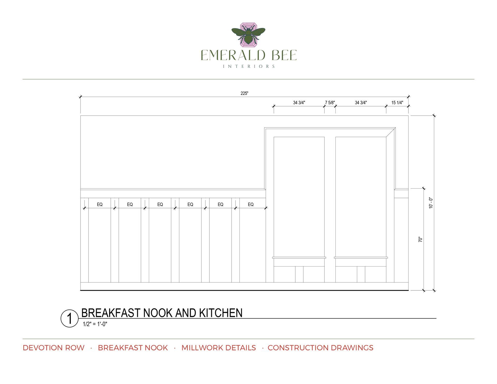 Elevation drawing of a kitchen, labeled 