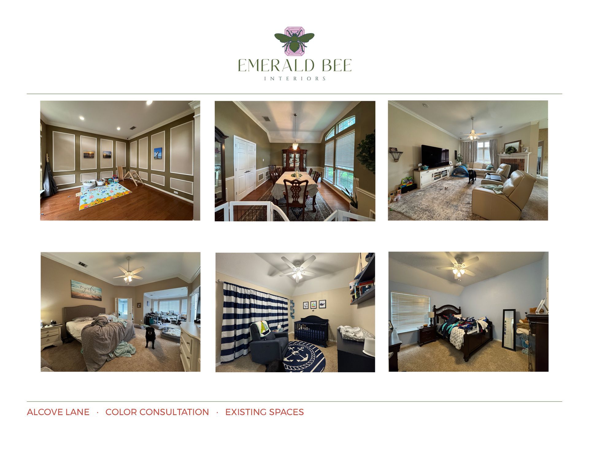 Visualization alternatives of updated color palette for Alcove Lane by Emerald Bee Interiors.