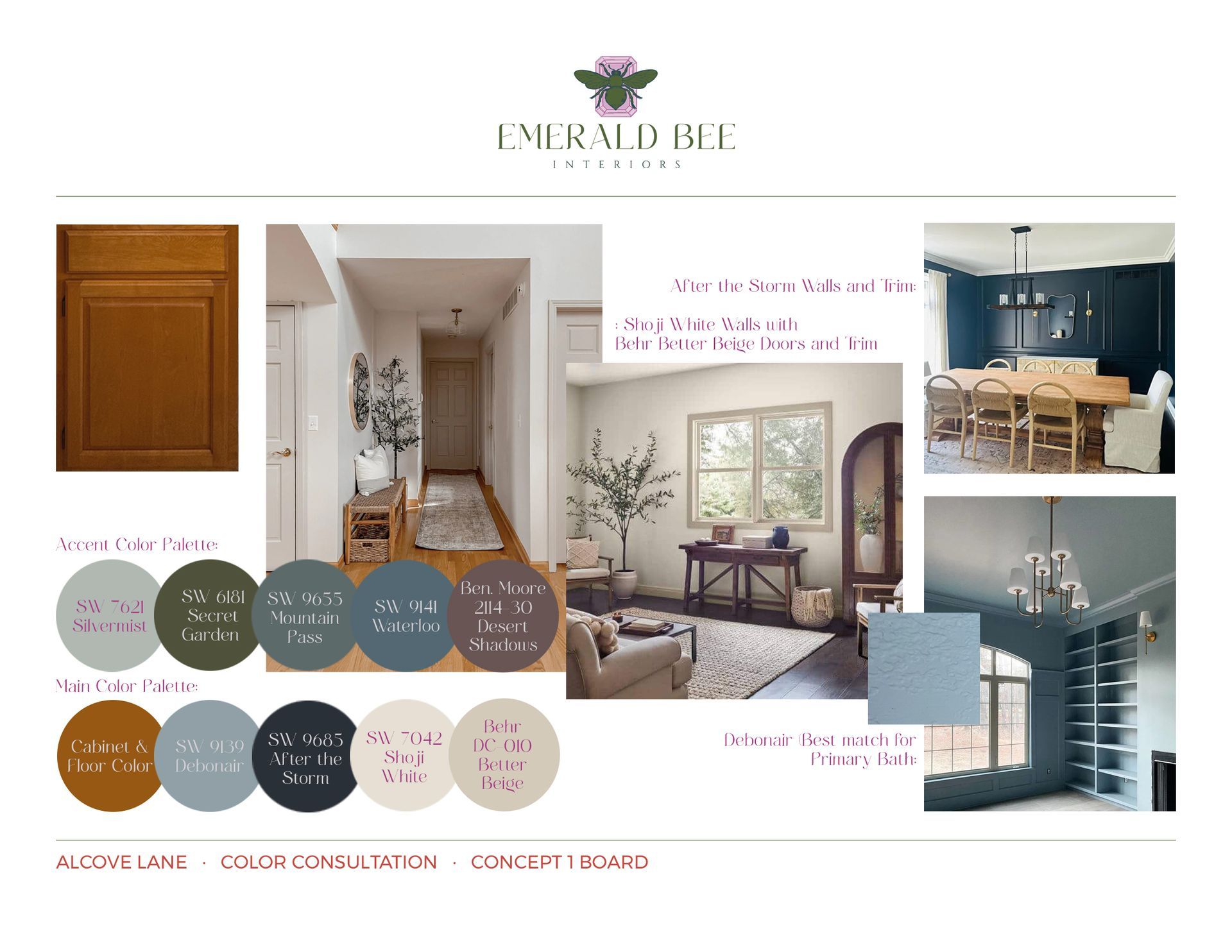 Whole-home color consultation by Emerald Bee Interiors featuring curated paint palette for the Alcove Lane residence.