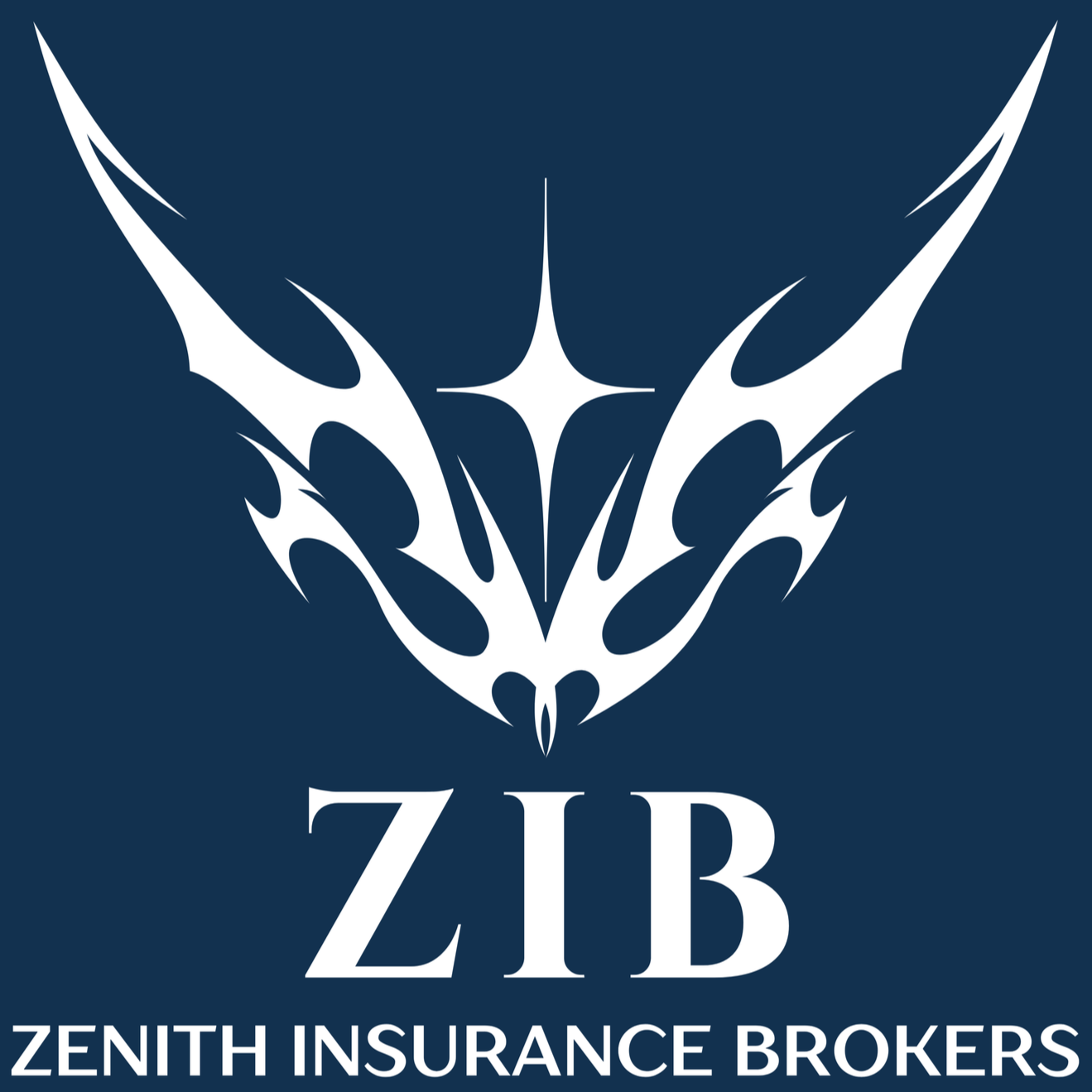 White ZIB logo with stylized wings above the words “Zenith Insurance Brokers”