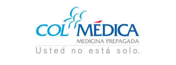Logotipo de Colmédica Medicina Prepagada en azul con el eslogan «Usted no está solo»