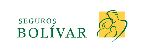 Logotipo de Seguros Bolívar en texto verde con un ícono abstracto amarillo sobre fondo blanco