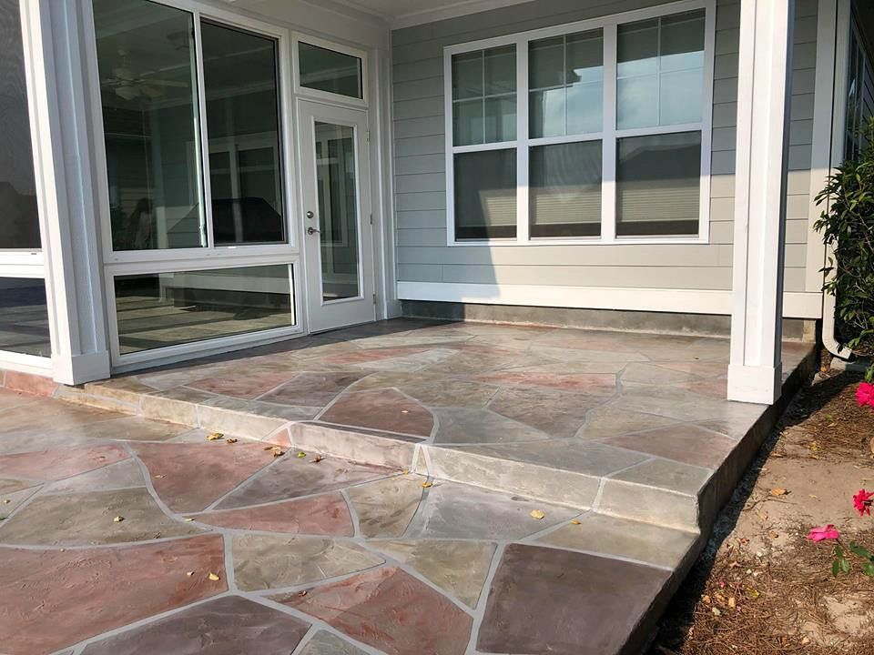 Decorative multi-colored concrete patio