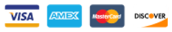 Logos for Visa, American Express, Mastercard, and Discover credit cards.