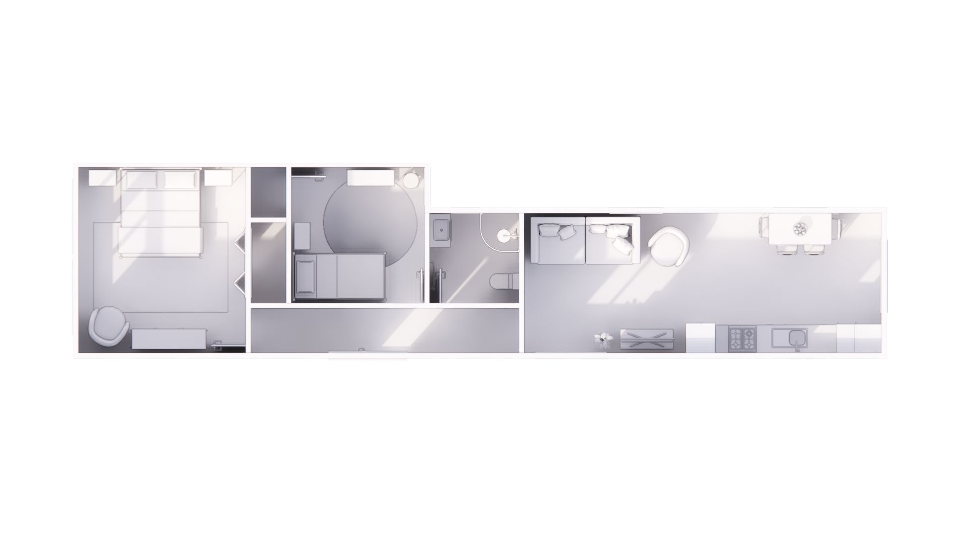 A floor plan of a house with a bedroom , living room , kitchen and bathroom.