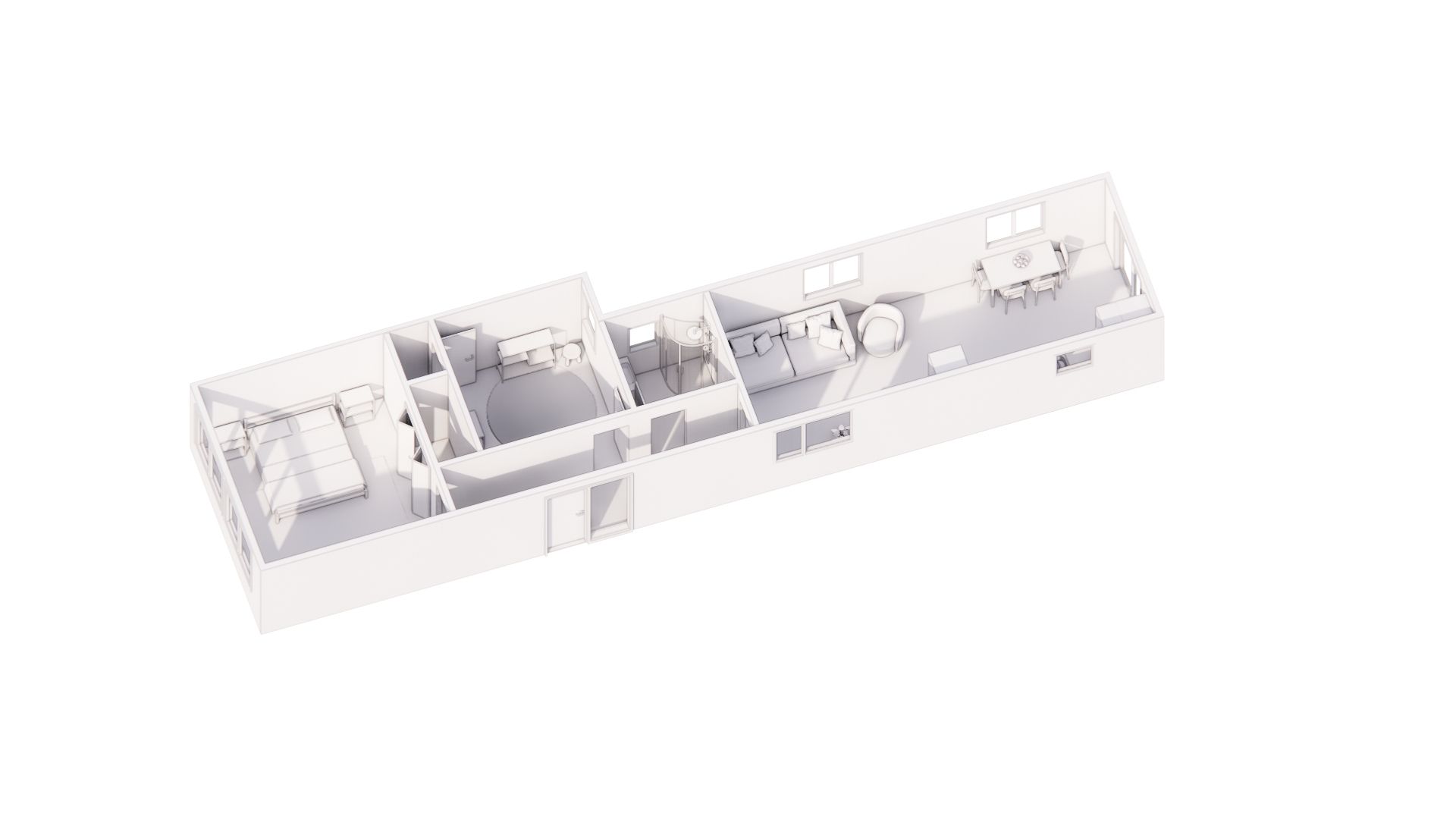 A 3d floor plan of a house on a white background.