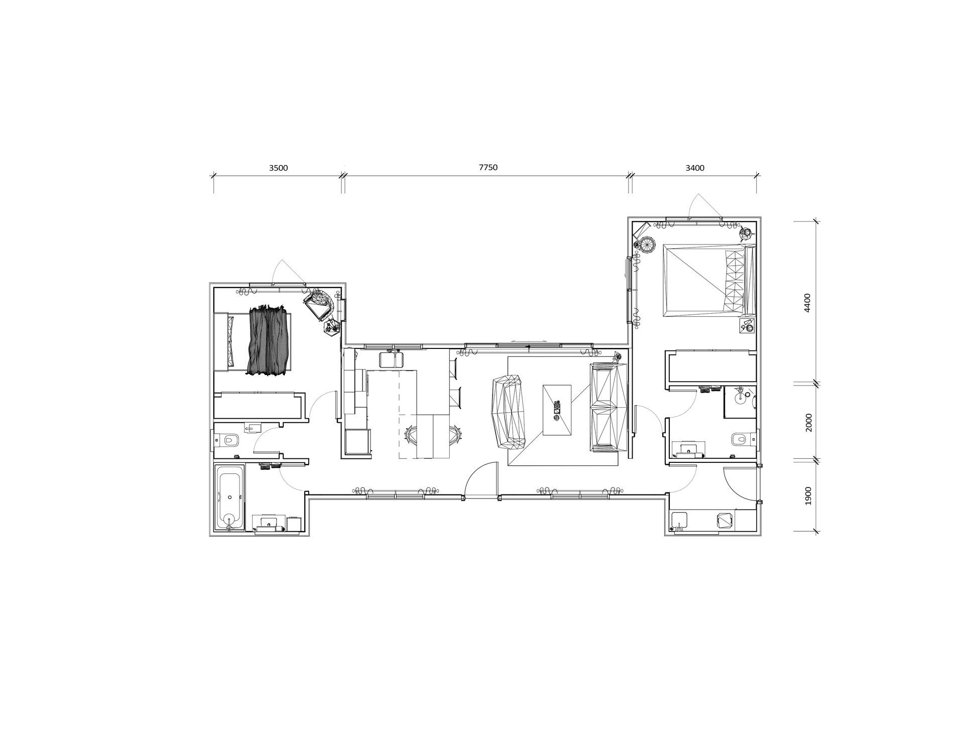 A black and white floor plan of a house on a white background.