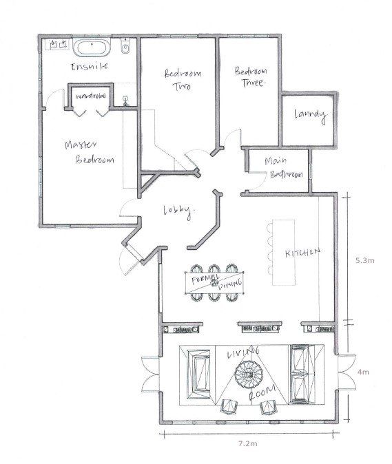 A black and white floor plan of a house