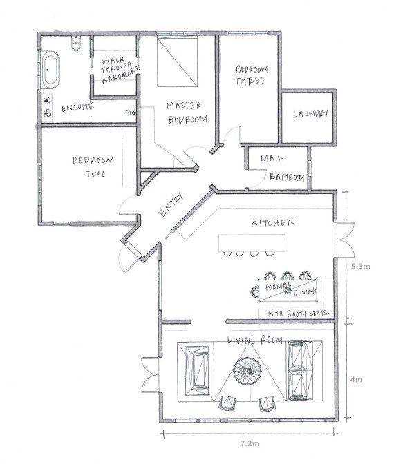 A black and white floor plan of a house