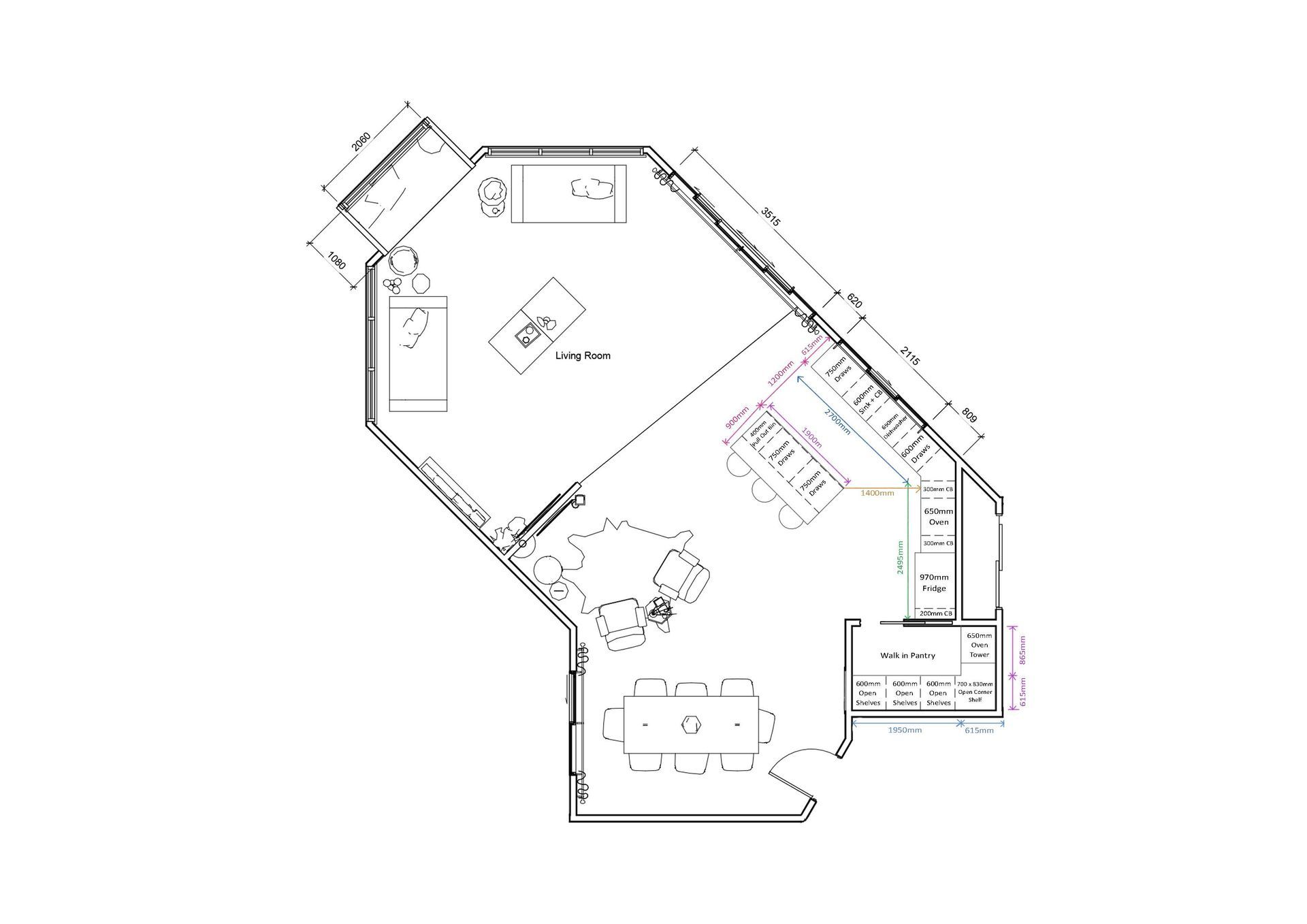 A black and white floor plan of a house on a white background.