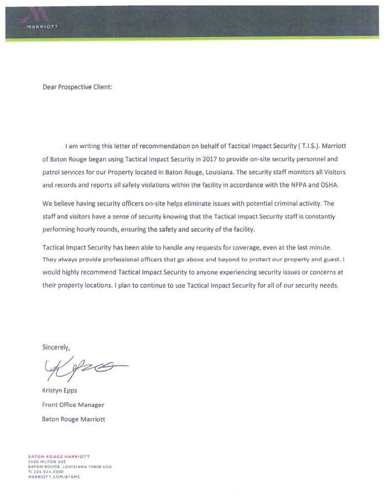 Kristyn Epps Testimonial – Baton Rouge, LA – Tactical Impact Security, LLC