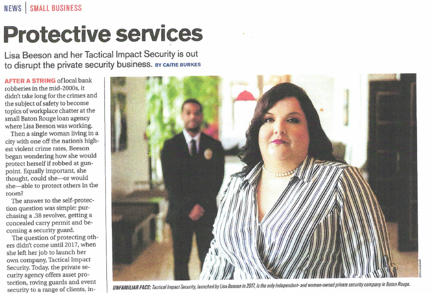 News Article Page 1 – Baton Rouge, LA – Tactical Impact Security, LLC