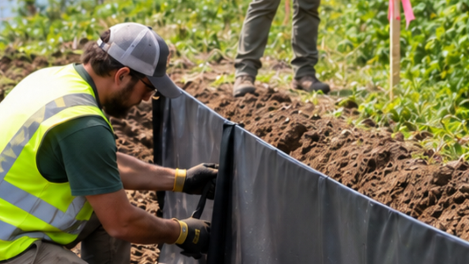 Root barrier installation during Japanese Knotweed excavation 