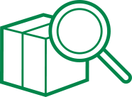 A magnifying glass is looking at a box.