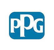 PPG logo in white letters on a blue rounded square background