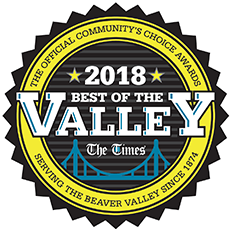 2018 Best of the Valley award seal from The Times, black and gold with bridge graphic and “Beaver Valley” text