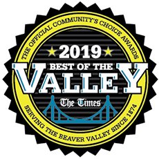 2019 Best of the Valley award seal with black, gold, and blue design for The Times and Beaver Valley