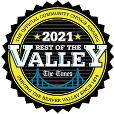 2021 Best of the Valley award badge, black and gold with The Times logo and Beaver Valley text