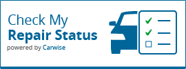 Check My Repair Status logo with blue vehicle and checklist, powered by Carwise