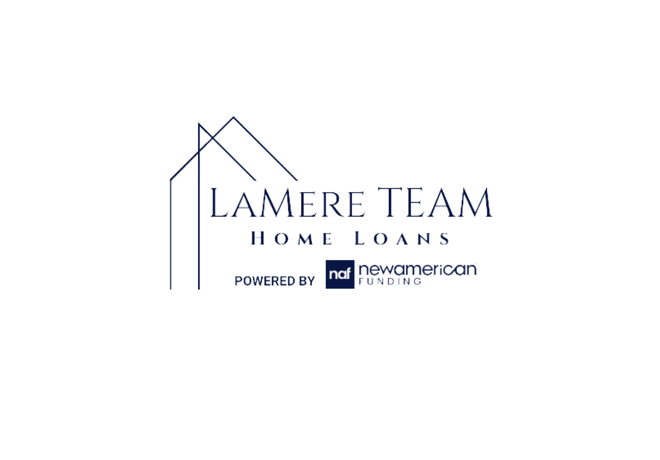 Logo for Lamere Team Home Loans, powered by New American Funding, with house outline.