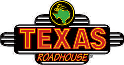 Texas Roadhouse logo: Red text on a black background with a neon outline, with a Texas-shaped logo above.
