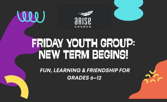 Arise Church Summer Camp flyer, 8/7-8/9 at Redwood Christian Park, featuring a cross graphic and event details.