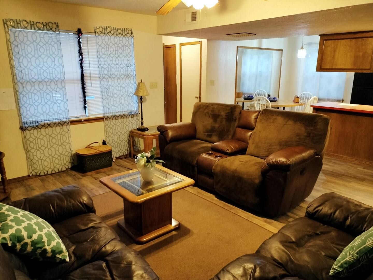 A living room with two couches and a coffee table