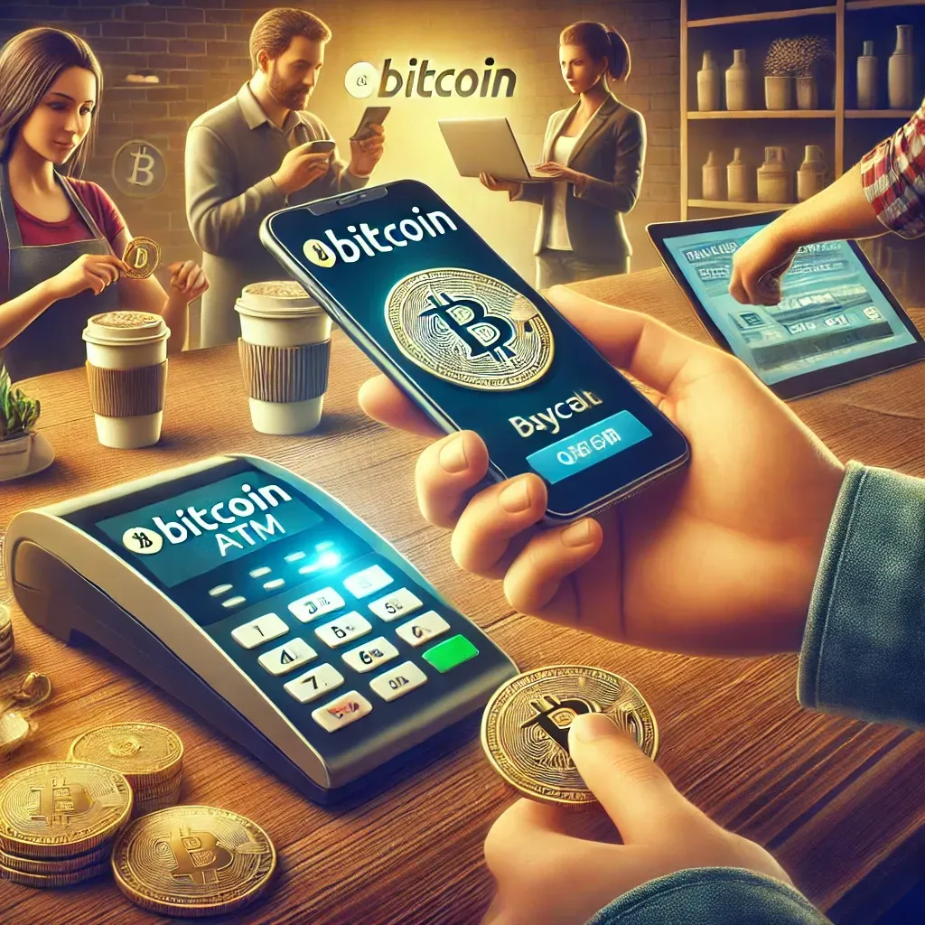 A person is holding a phone that says bitcoin on it