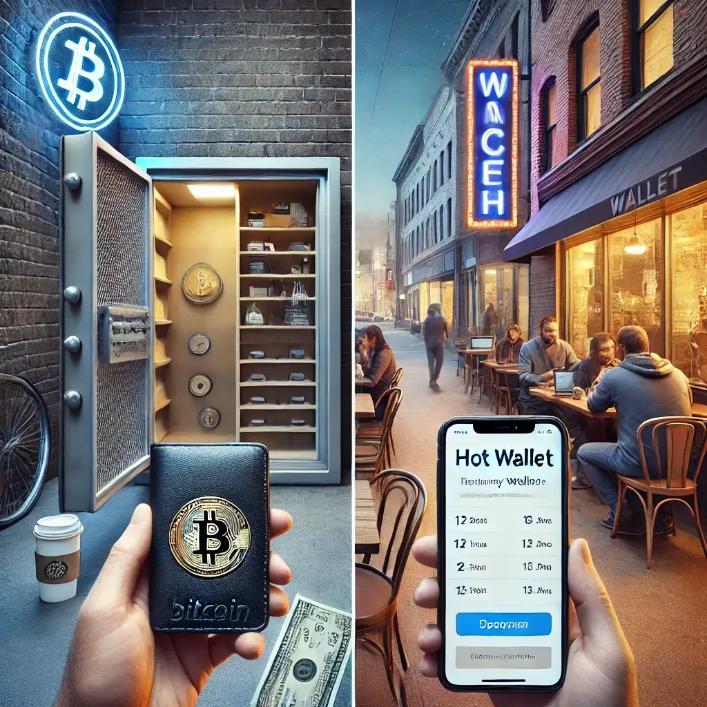 A person is holding a wallet and a phone with a hot wallet app on it.