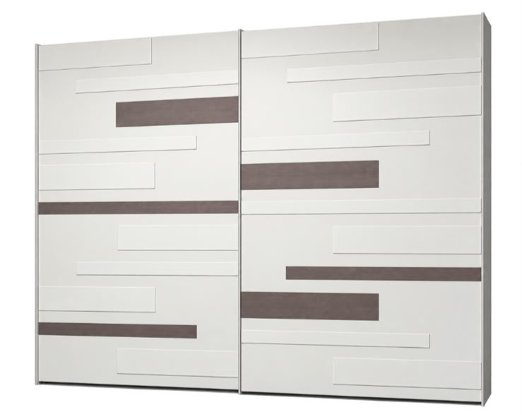 Moderno mobiletto bianco a due ante con listelli decorativi orizzontali marrone scuro
