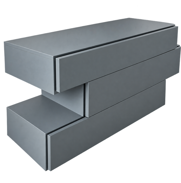 Staffa o morsetto metallico grigio 3D con sezioni rettangolari a incastro su sfondo bianco