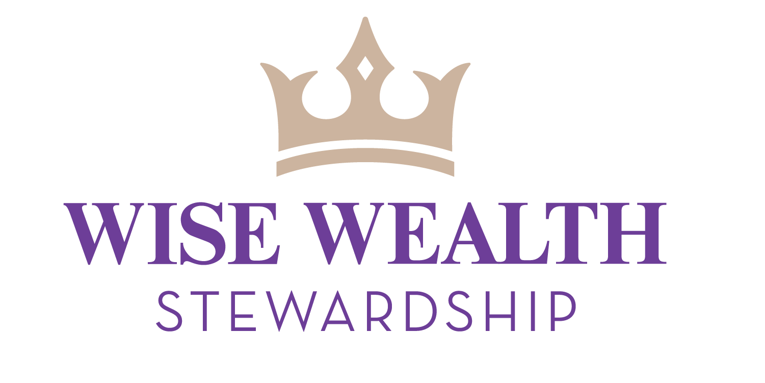 Wise Wealth Stewardship logo with gold crown and purple text on a white background