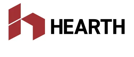 HEARTH logo with a red geometric H icon and black wordmark on a white background