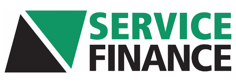 Service Finance logo with green, black, and white geometric triangle icon and text.