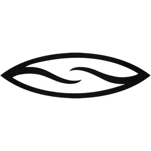 A black, horizontal almond-shaped logo featuring two intersecting, wave-like strokes in the center.