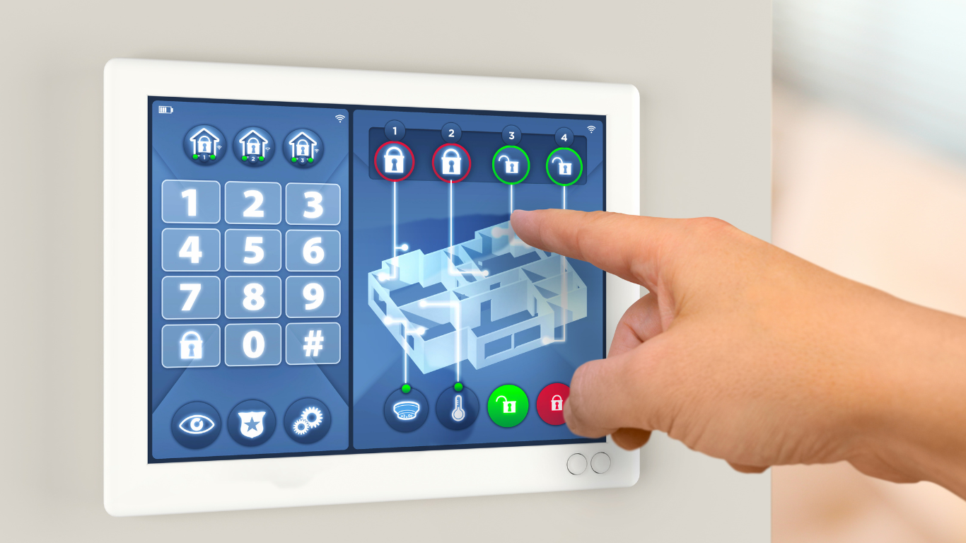A person is pressing a button on a security system.