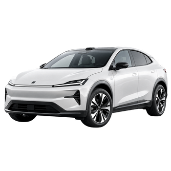 SUV elettrico moderno di colore bianco su sfondo bianco, mostrato di tre quarti anteriore.