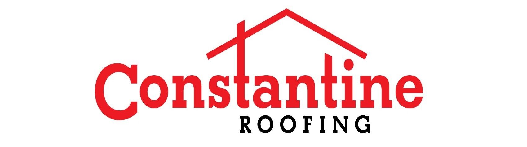 Constantine Roofing logo in red and black with a roof line above the text